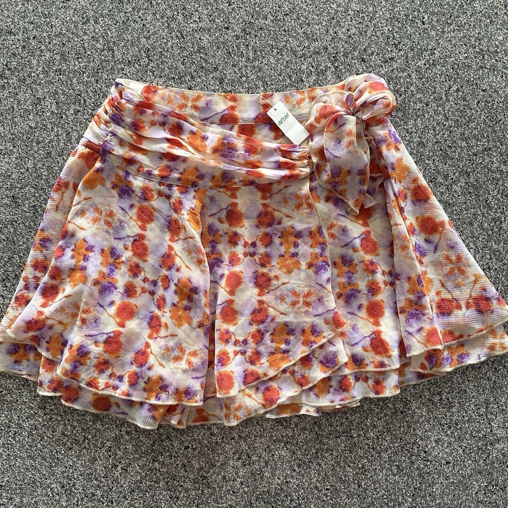Aerie Mini Skirt Womens S Floral Flowy Chiffon Wrap Ruffled 16" Length